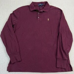 Polo Ralph Lauren Polo Shirt Mens Medium Classic Fit Long Sleeve Burgundy Soft